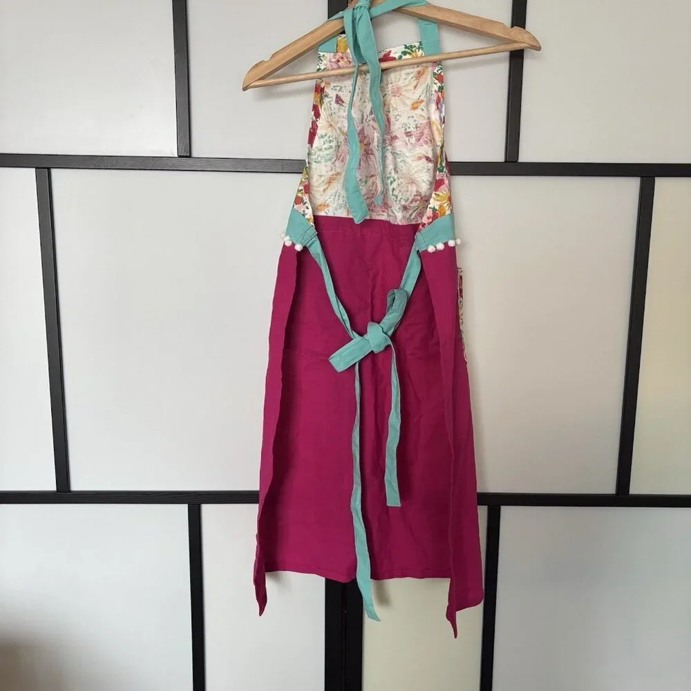 Opalhouse Cooking Apron Floral Pink Pom Pom‎ Cotton Pockets Boho Preppy Summer